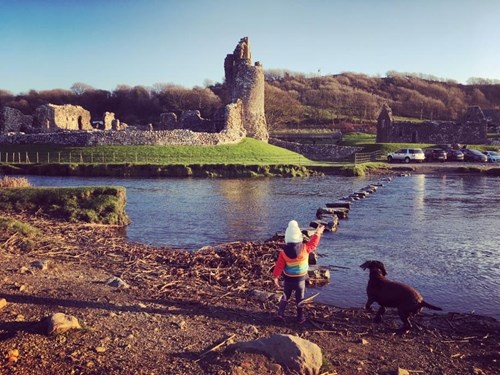 Child and dog near Ogmore river