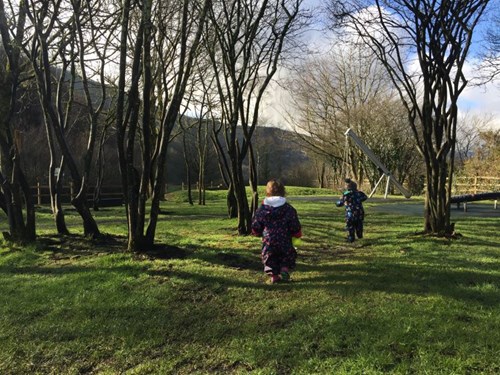 Children in Barry Sidings wooded park